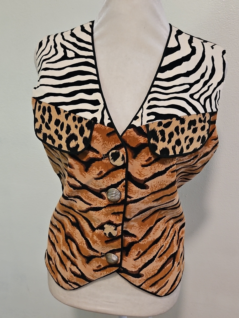 Vintage 90s Equator Animal Print Women's Top - Black, White & Brown M